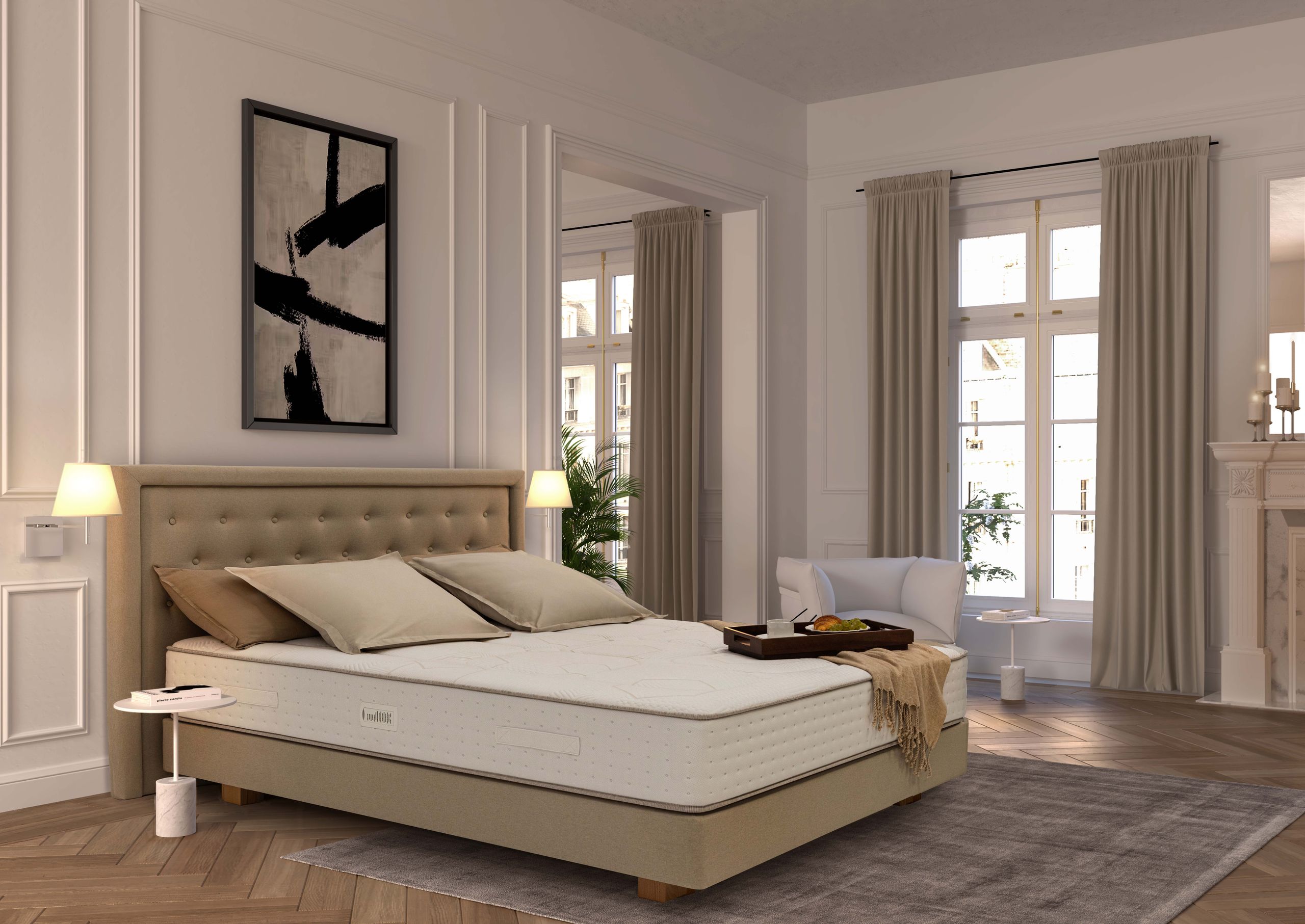 Ressorts ENSACHÉS 750 ressorts ensachés renforcés PÉRIPLUS (160x200 cm) Confort identique sur toute la surface de couchage Détails techniques Platebande brodée points ultrasons Coutil 100% polyester Galon coloris sable 4 poignées horizontales 2 Aérateurs Duvivier AIR SYSTEM® Fabrication 100% française Ce matelas est intégralement fabriqué dans notre usine de Mortagne sur Sèvre (85)