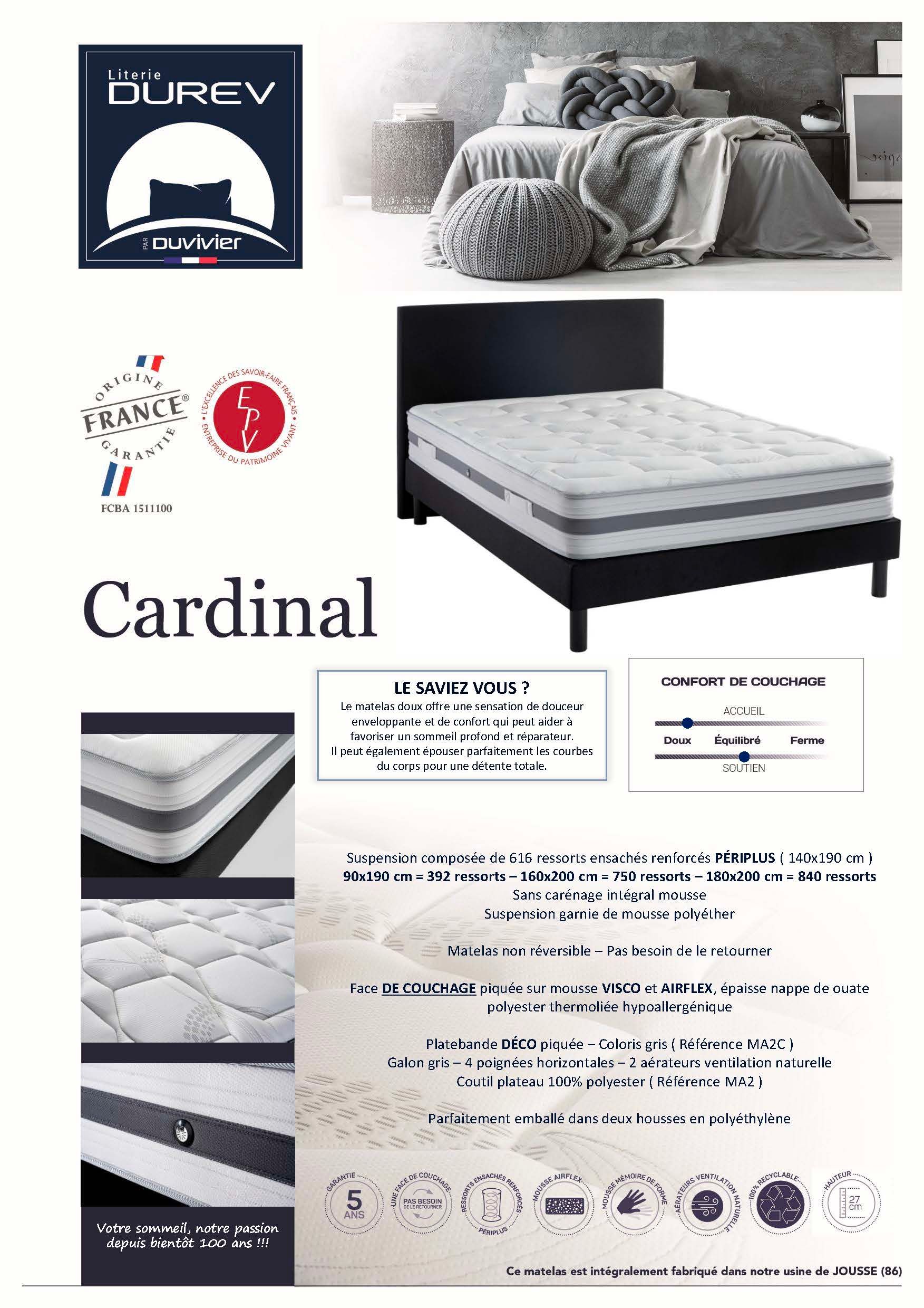 Literie Duvivier_DUREV PAR DUVIVIER_Fiche technique_CARDINAL