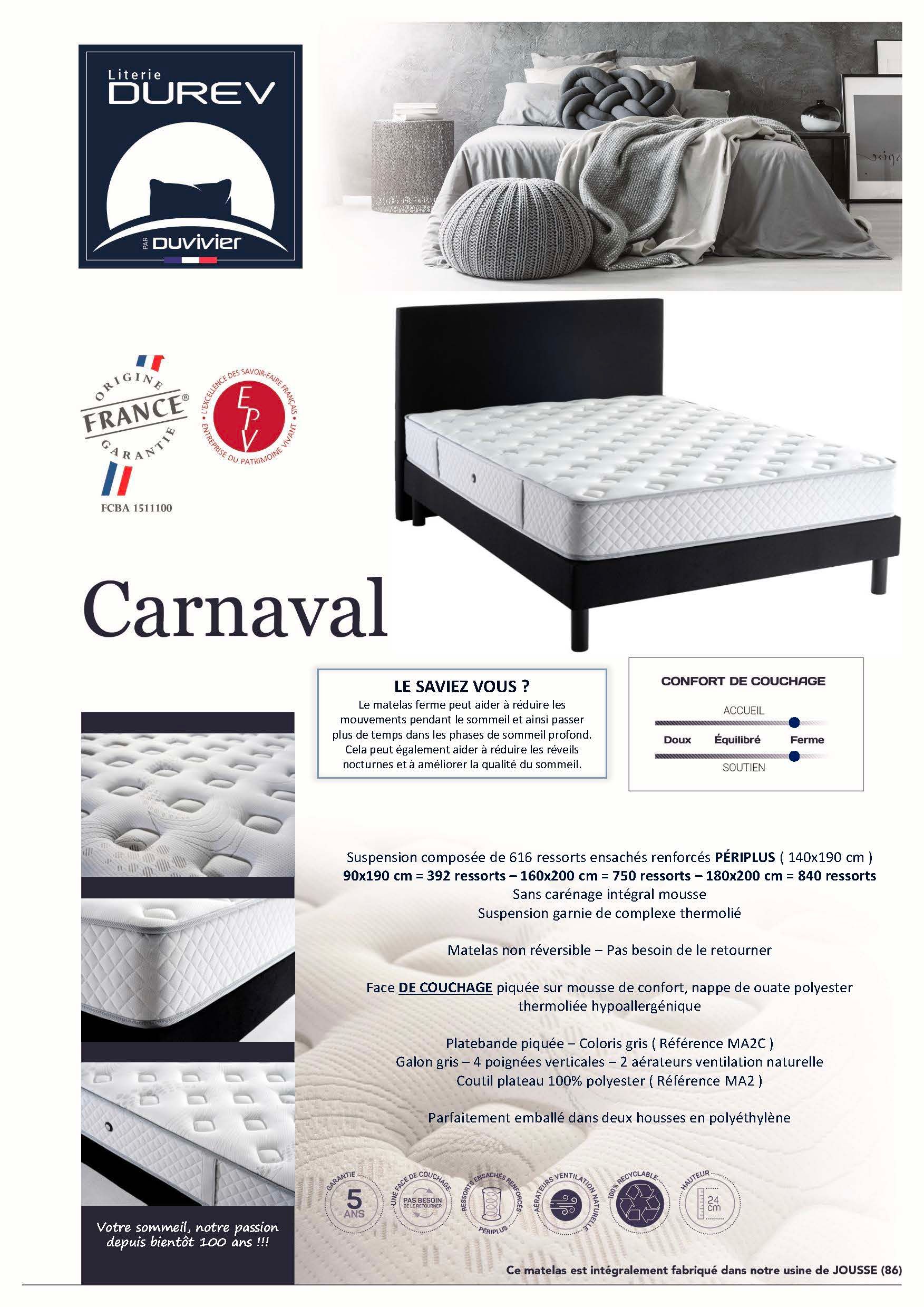 Literie Duvivier_DUREV PAR DUVIVIER_Fiche technique_CARNAVAL