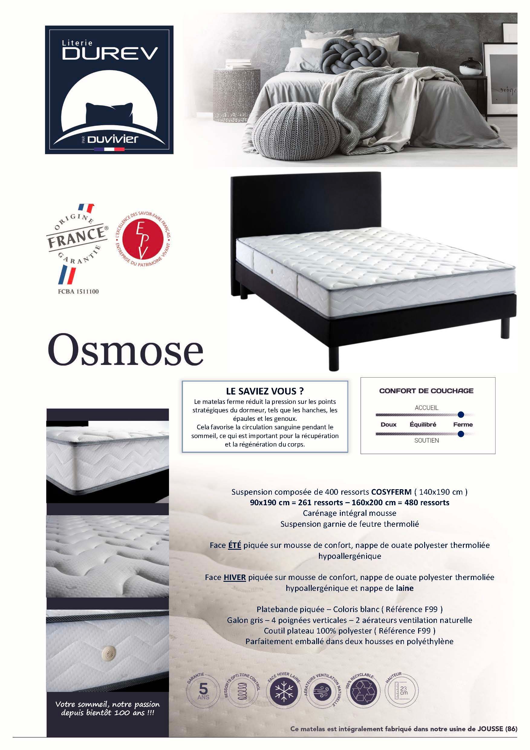 Literie Duvivier_DUREV PAR DUVIVIER_Fiche technique_OSMOSE